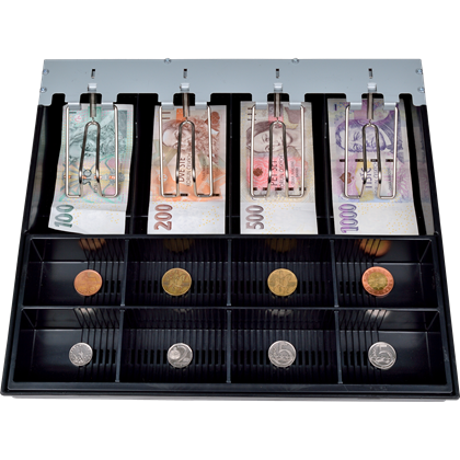 Pokladní zásuvka C420D - s kabelem, kovové držáky, 9-24V, bílá  EKN0118 5