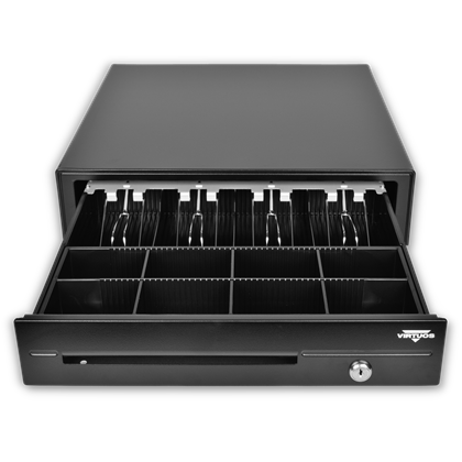 Pokladní zásuvka C420D - s kabelem, kovové držáky, 9-24V, černá