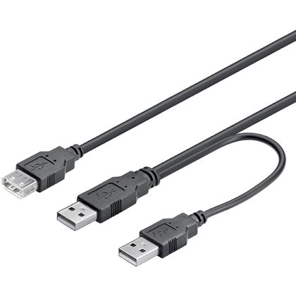 Napájecí Y kabel USB 2.0, A/M + A/M -- A/F, 0,5 m, černý